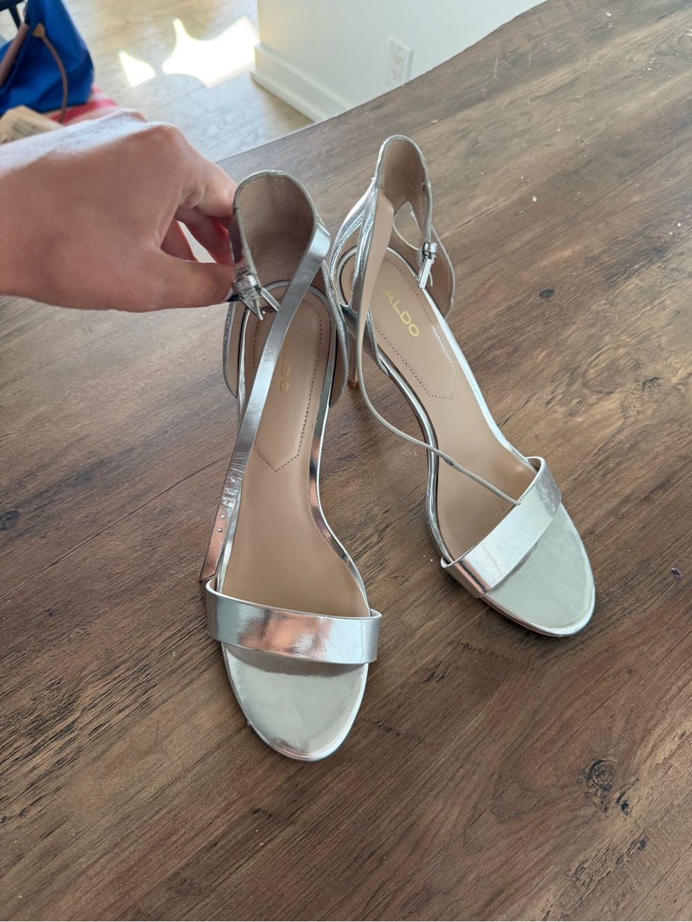 Aldo Metallic Silver Strappy Stiletto Sandals